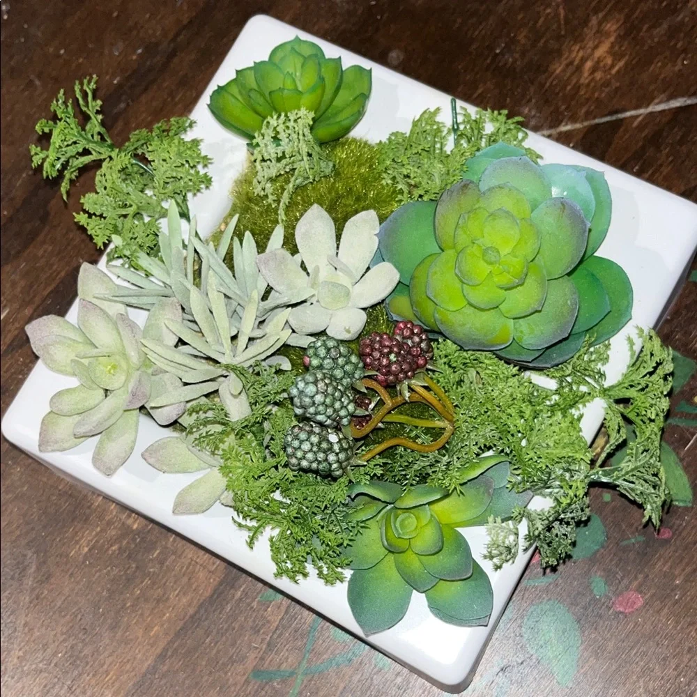 Source Unknown Vibrant Green Faux Succulent in Sleek White Planter